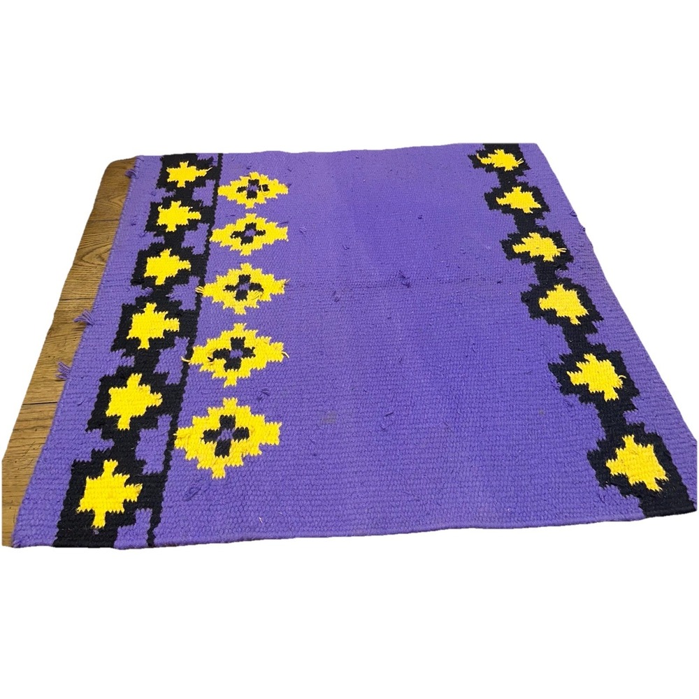 Mayatex Vintage Heavy Wool Saddle Blanket Horse Show Purple Yellow Aztec 35x33.5 - Picture 2 of 4